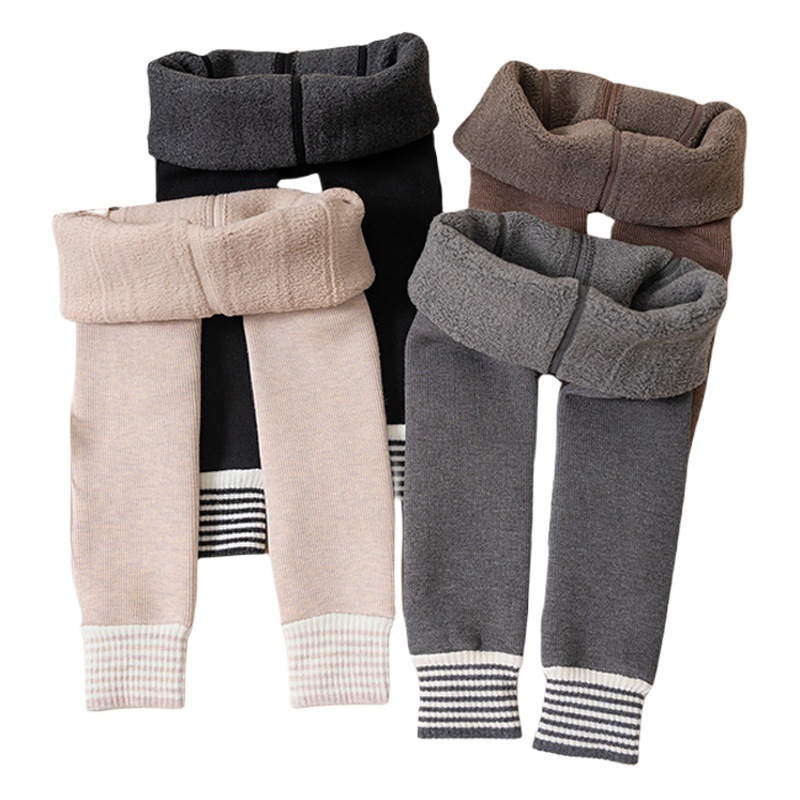Polainas gruesas forradas de vellón pantimedias para niños de otoño e invierno cálido color sólido bebé de cintura alta recortada pantalones de fondo