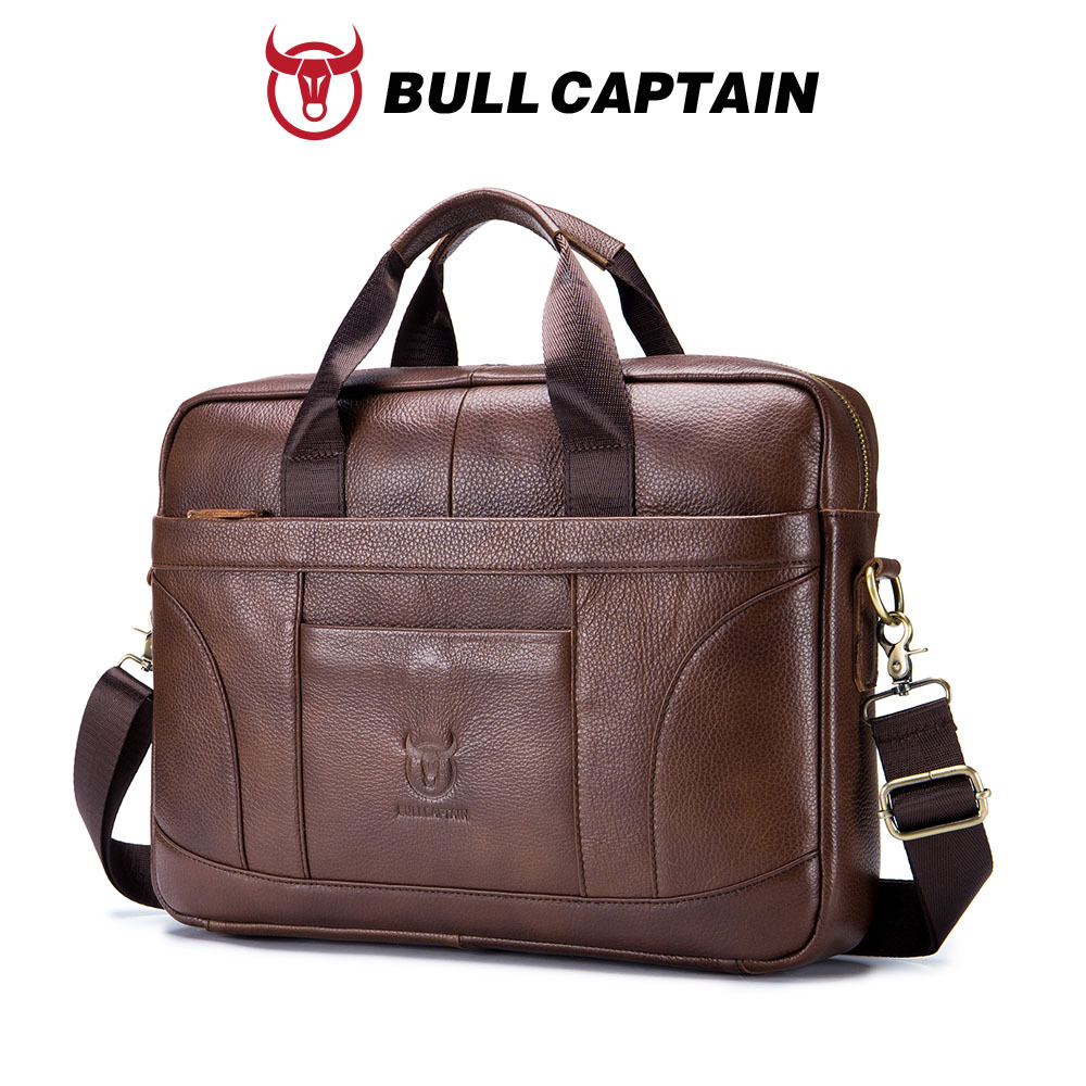 Captain Cow's First-Layer Cowhide Men's Portable Briefcase, Large-Capacity Business Casual Retro Genuine Leather Shoulder Crossbody Bag