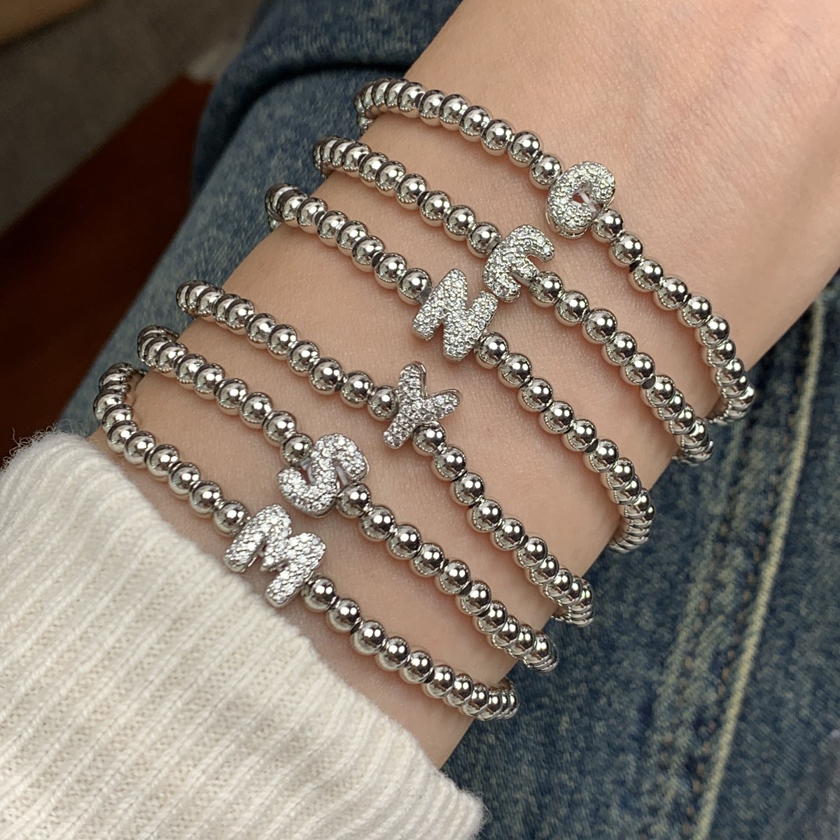 Letter Pattern All Seasons Season Unisex Gender Wholesale Jewelry Simple Style Letter Copper Zircon Inlay Bracelets Beaded Chain