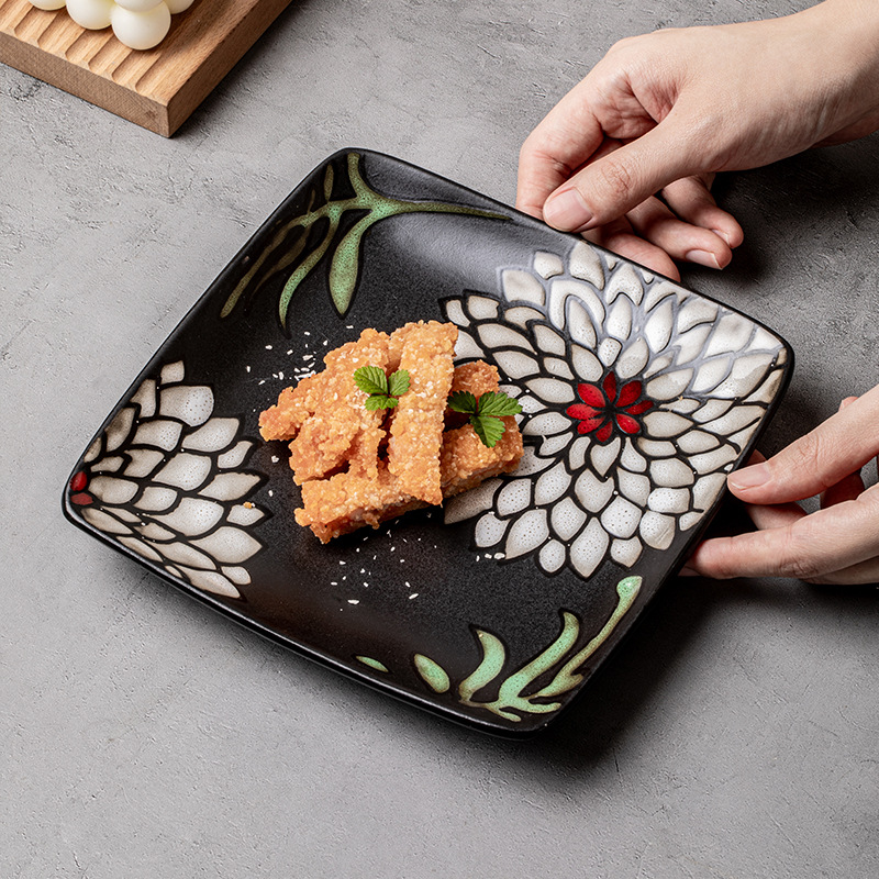 Platos de cerámica pintados a mano de alto valor, platos de platos caseros, platos de comida occidentales, platos de platos japoneses, exportación transfronteriza de cubiertos