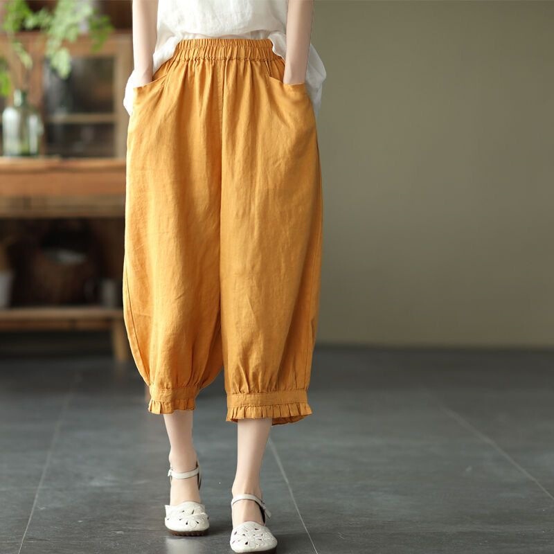 New Summer Thin Loose Pure Cotton Cropped Pants for Women with Elastic Waist, Slimming, Casual and Versatile Harem Pants 2026