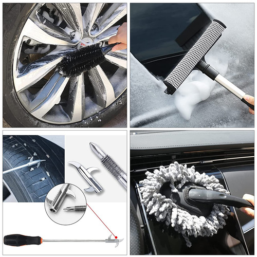 Yellow Car Detail Brush Gloves Waxing Pads Tire Interior Air Conditioner Electric Cleaning Brush Set with Storage Bag