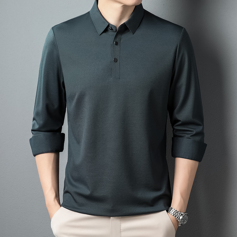 Versatile New Men's Long-Sleeve T-Shirt, Classic High-End Solid Color, Light Luxury, Comfortable, Middle-Aged, Plus-Size, Dad's T-Shirt, Cashmere