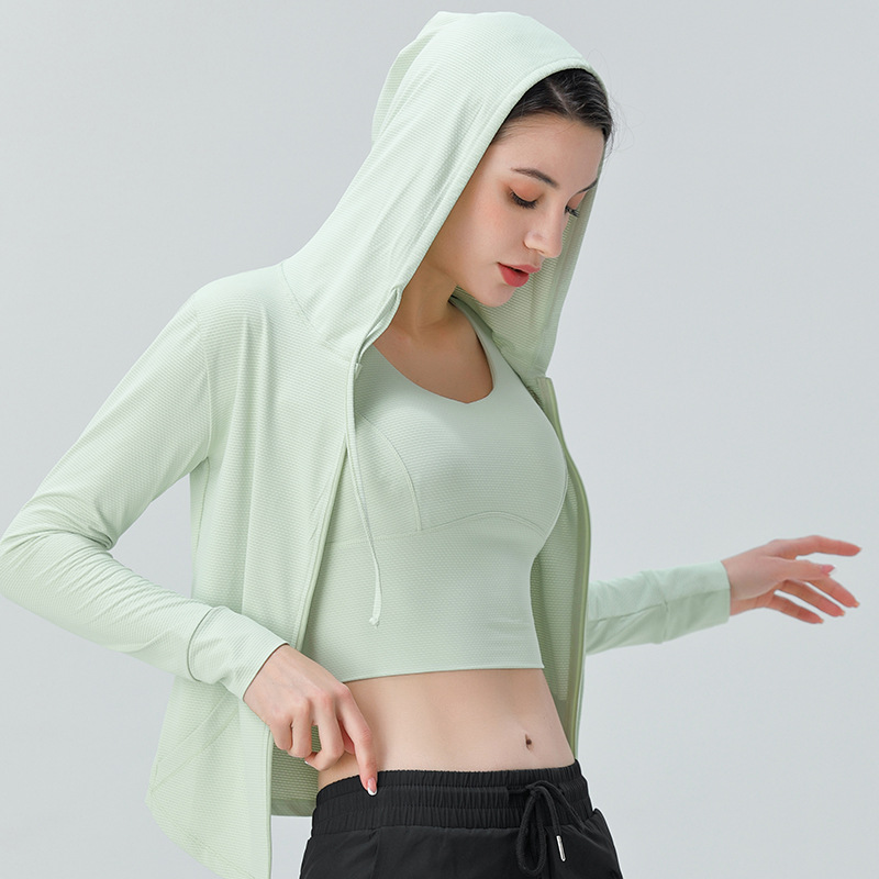 Yoga Wear Tops Women's Zipper Thin Cardigan Running Sports Jacket Long Sleeve Hooded Fitness Wear