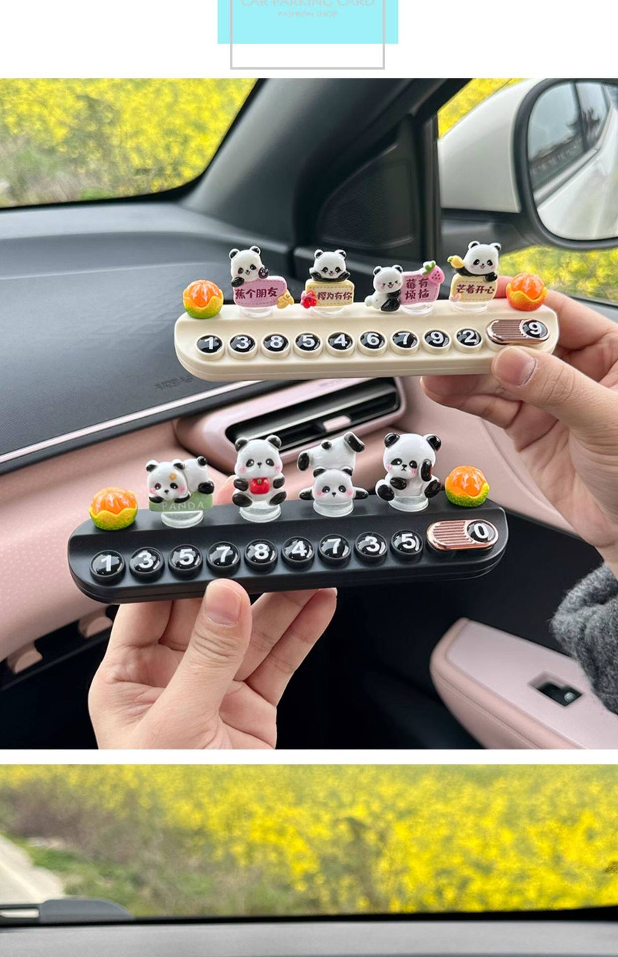 Temporary Parking Number Plate, Creative and Cute Panda Car Phone Number Plate, Car Interior Decoration, Moving Car Ornament