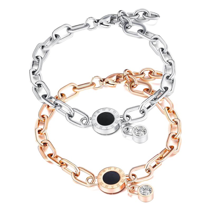 De moda en línea celebridad romana digital diamante pulsera marca de moda Rosa chapado en oro de titanio de acero de las mujeres pulsera de moda pulsera de la joyería