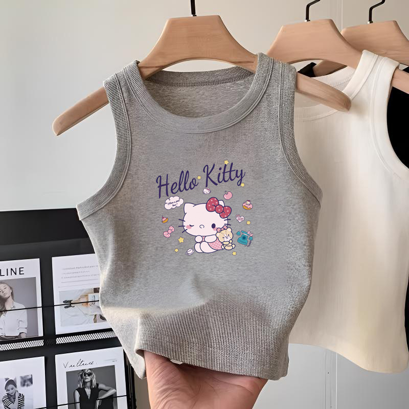 Girls' Clothing Pure Cotton Gray Sleeveless T-Shirt Vest Summer Korean Style Medium and Large Children's Fashionable Suspender Tops for Outer Wear