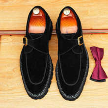 复古反绒透气真皮孟克鞋软皮软面男休闲舒适轻便尖头厚底增高皮鞋