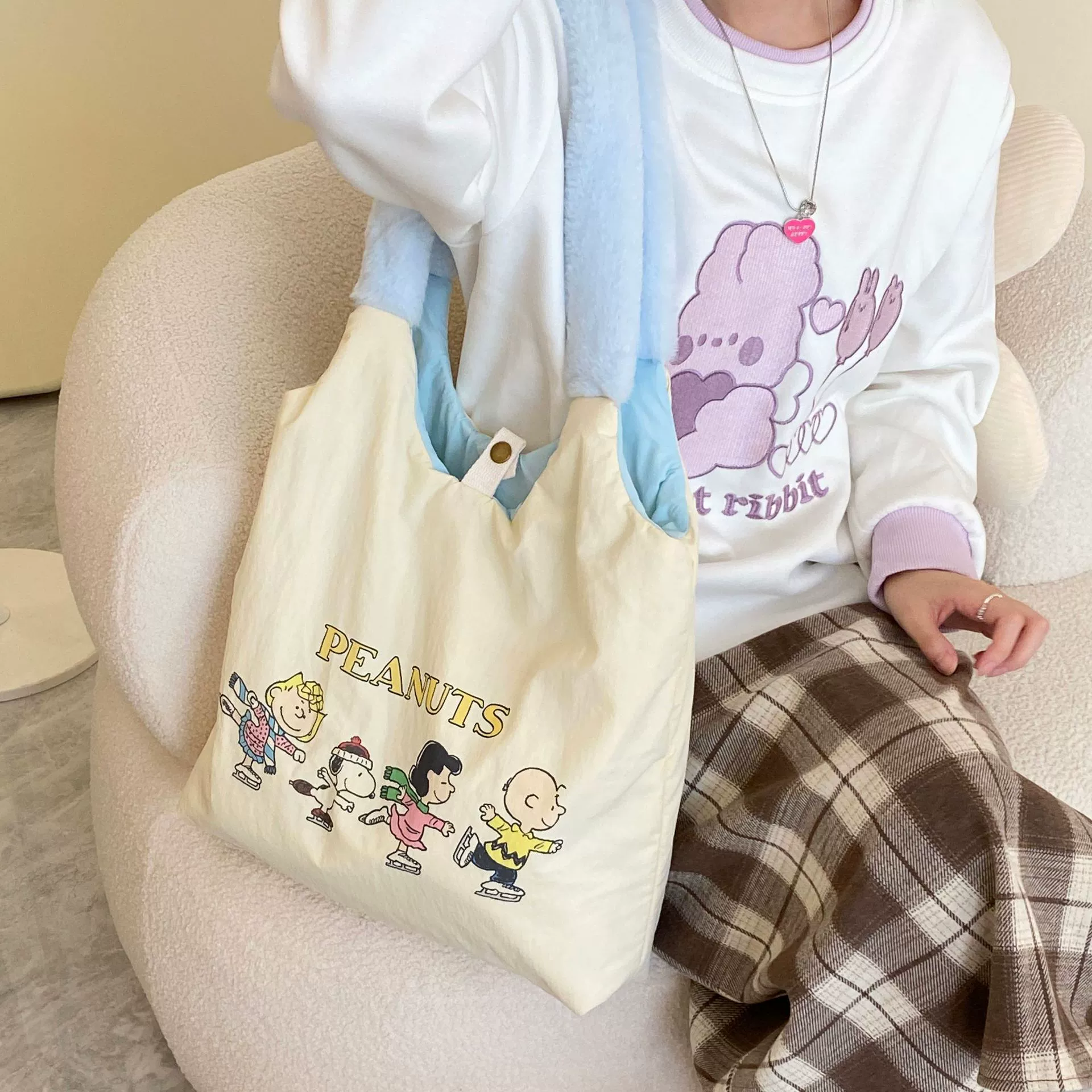 Милая двусторонняя сумка Snoopy (nuby) с большим объёмом, пенал и косметичка в комплекте