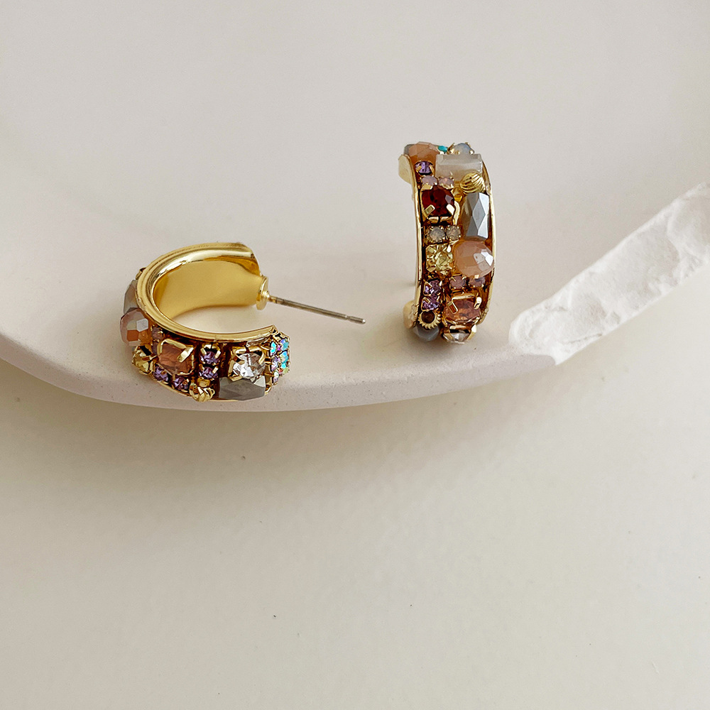 Alloy Material 1 Pair Vintage Style Geometric Alloy Plating Artificial Crystal Women's Earrings