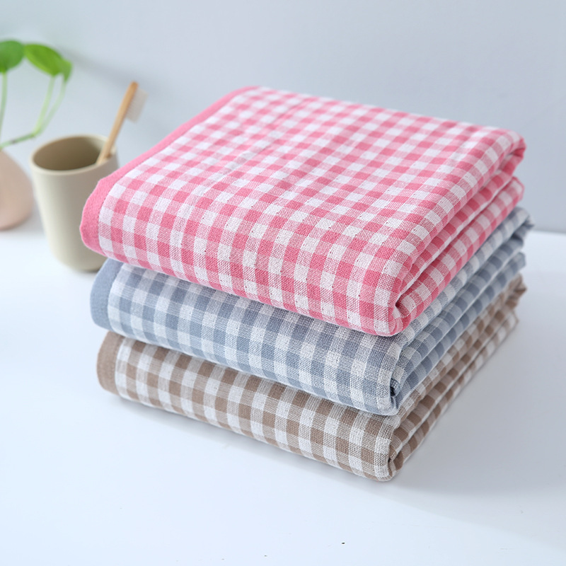 Japanese Style Simple Cotton Gauze Plaid Towel Bath Towel Embroidered Water Absorbent Household Face Towel Adult Wedding Hand Gift Japanese Style Simple Cotton Gauze Plaid Towel Bath Towel Embroidered Water Absorbent Household Face Towel Adult Wedding Hand Gift