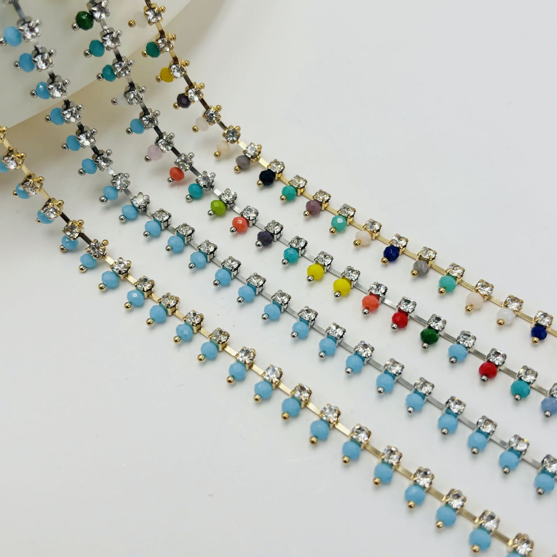 (2개) DIY 보석 액세서리 순수한 구리 다이아몬드 매달려 3MM 크리스탈 술 색상 유지 체인 고대 의류 머리 장식 소재 도매