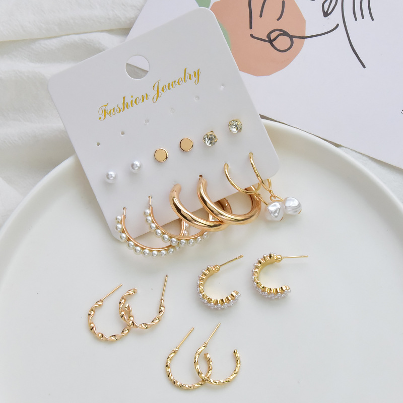 fashion inlaid pearl rhinestone earrings setpicture4