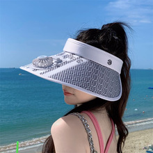 防晒帽女夏季出游防紫外线帽子大帽檐遮阳空顶帽可充电风扇太阳帽