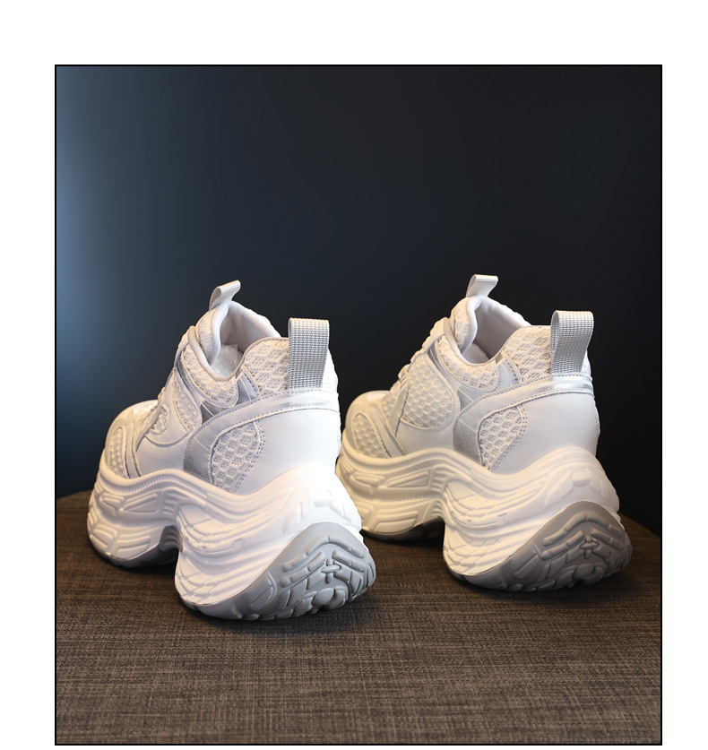 Giày sneaker nữ chunky đế dày lưới thoáng khí, đế bánh xốp mềm, tăng chiều cao nhẹ — Màu xám trắng chi tiết 20