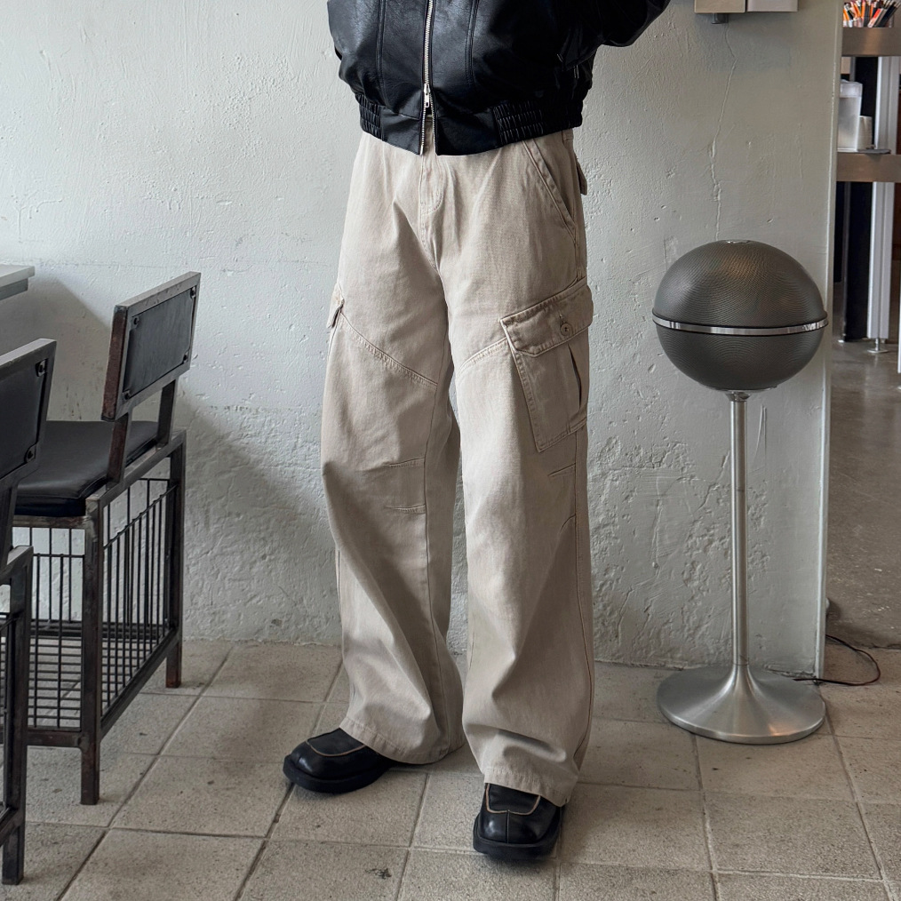 Retro Distressed Workwear Jeans Loose Straight Leg Wide Leg Pants Korean Style Commuter Outfit Men's Spring Autumn_mkmklike.com