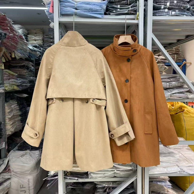 Size updated. Korean chic, vintage-style, stand-up collar, suede, loose-fitting, mid-length cape jacket Size updated. Korean chic, vintage-style, stand-up collar, suede, loose-fitting, mid-length cape jacket