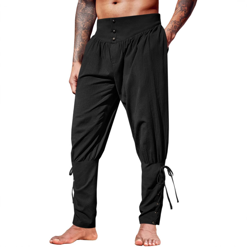 2025 Men's Leggings European and American Amazon Popular Cotton and Linen Trousers Ankle Strap Trousers Medieval Viking Pirate Casual Pants
