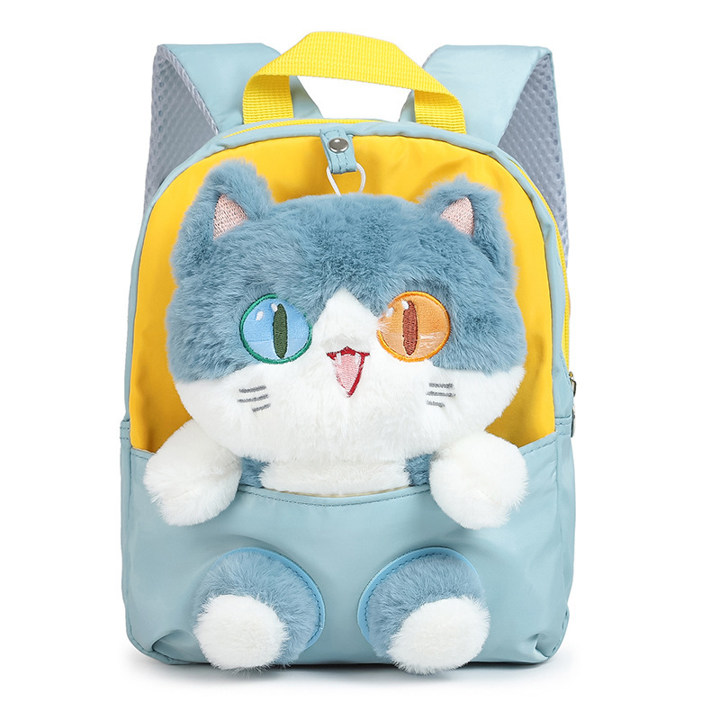 Nueva mochila de dibujos animados para niños tendencia pupila diferente gato muñeca mochila desmontable jardín de infantes en stock