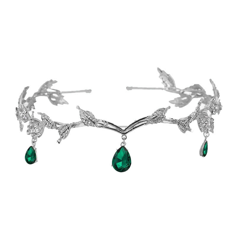 Corona barroca para mujer, dije de ceja nupcial de aleación con forma de gota de agua y hoja, diadema de princesa, accesorios para el cabello retro con diamantes de imitación