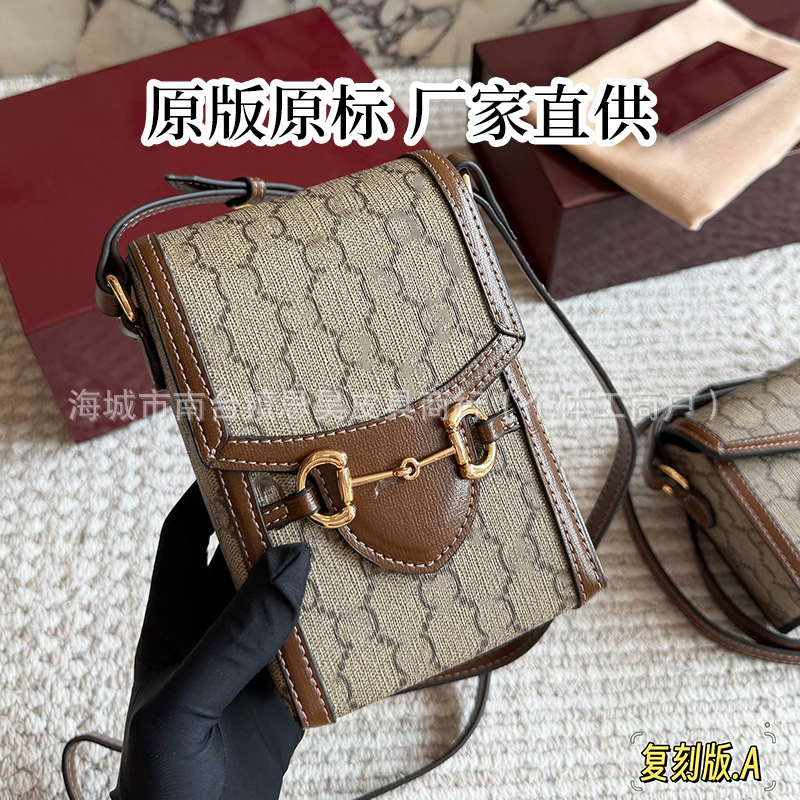 Cross-border G-brand Horebit women's bag 1955 genuine leather phone bag mini horizontal small square bag shoulder crossbody bag Cross-border G-brand Horebit women's bag 1955 genuine leather phone bag mini horizontal small square bag shoulder crossbody bag
