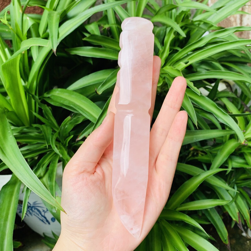 供应 天然粉晶雕刻水晶匕首 家居办公装饰摆件热销 图 4