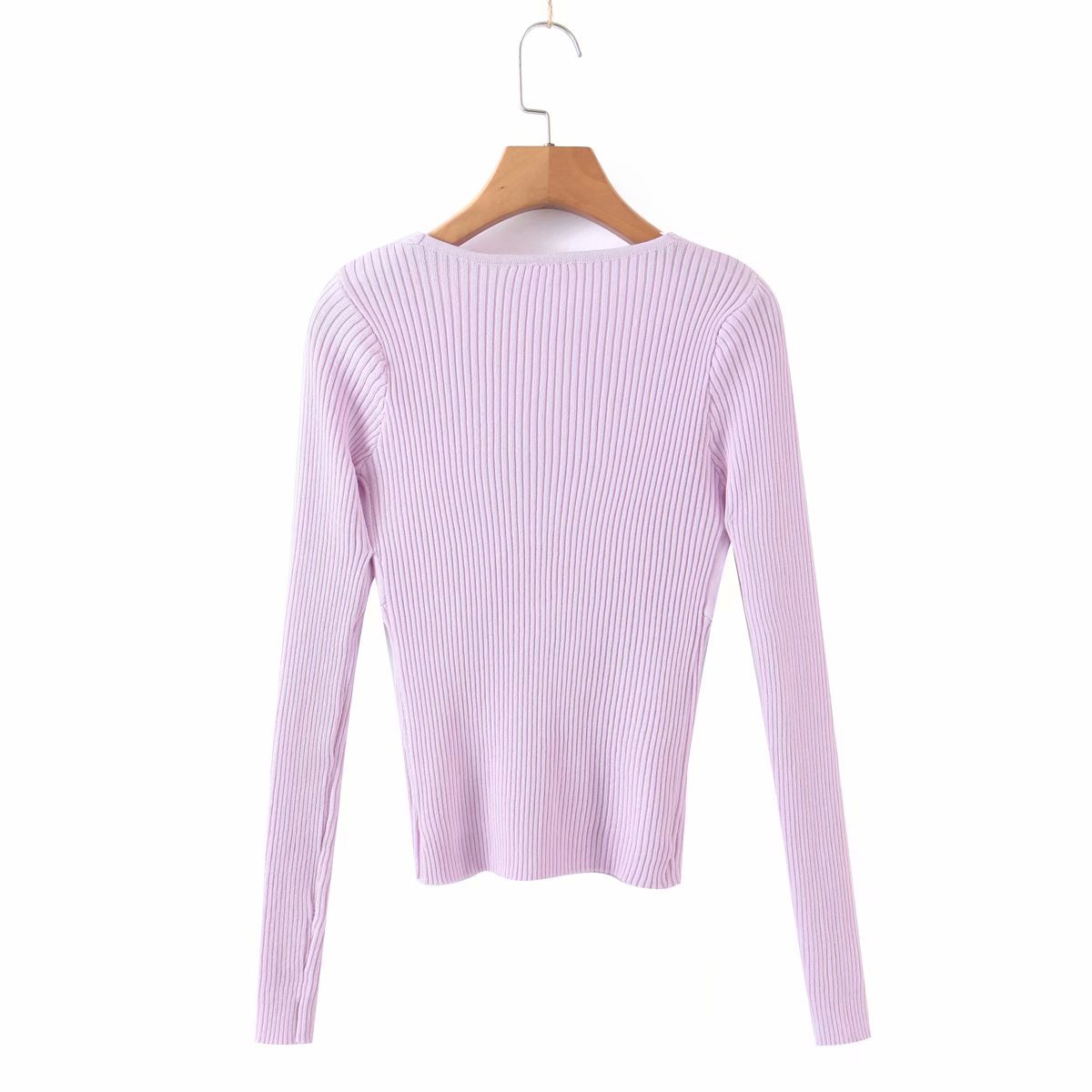 V-neck pleated slim bottoming sweater long-sleeved top knit sweater NSAM52295