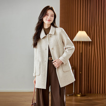中长款双面羊毛呢外套女2025冬季新款气质单排扣呢子大衣HE5115