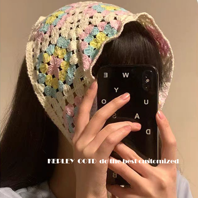 Lucky Dopamine Flower Summer Retro Forest Knit Scarf Triangular Scarf Women's Head Cover Pastoral Style Silk Scarf