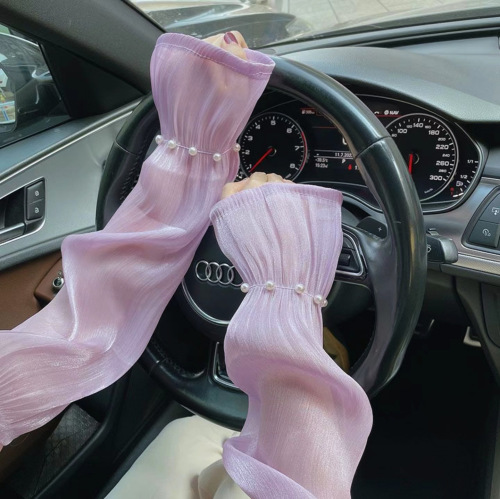 Internet-famous best-selling driving sun protection pearl sleeves—thin ice silk style, breathable, UV-resistant, and sun-shielding ice sleeves for summer.