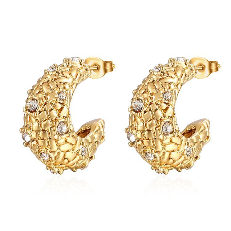 Estilo francés europeo y americano Luz de lujo retro Senior diseñador pendientes 18K chapado en oro de acero inoxidable diamante en forma de U ins estilo de las mujeres
