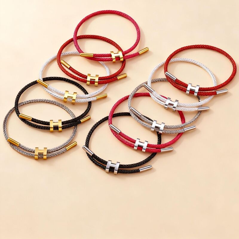 2026 Zodiac Year Lucky Red String Adjustable H-Shaped Buckle Titanium Steel Wire Bracelet Waterproof Couple Jewelry 2026 Zodiac Year Lucky Red String Adjustable H-Shaped Buckle Titanium Steel Wire Bracelet Waterproof Couple Jewelry