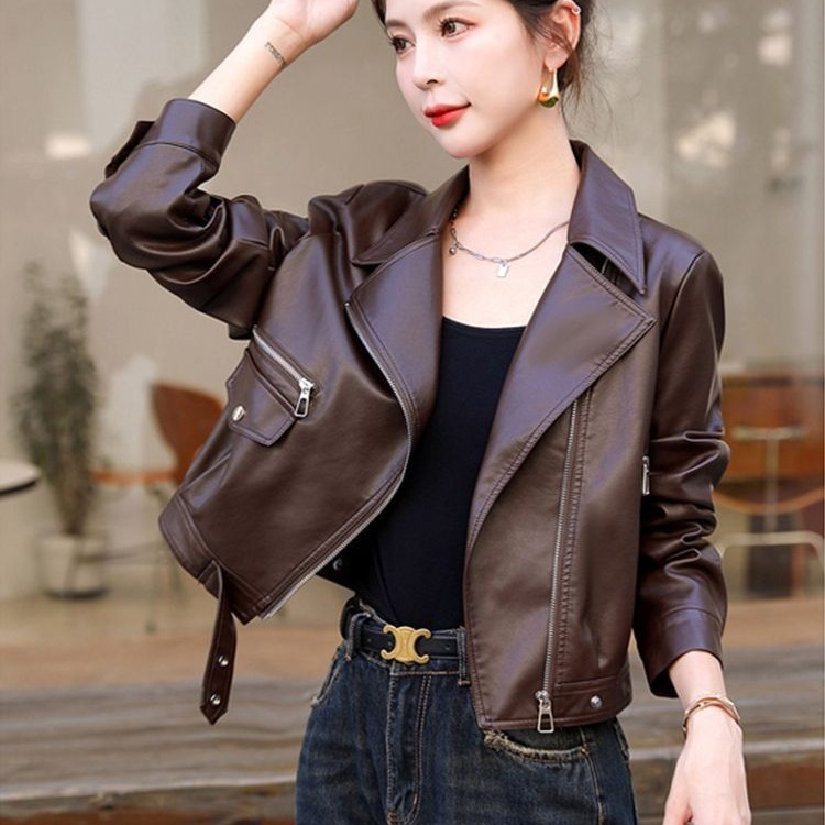 2025春秋新款皮衣外套女短款机车服爆款休闲小个子pu皮西装领夹克