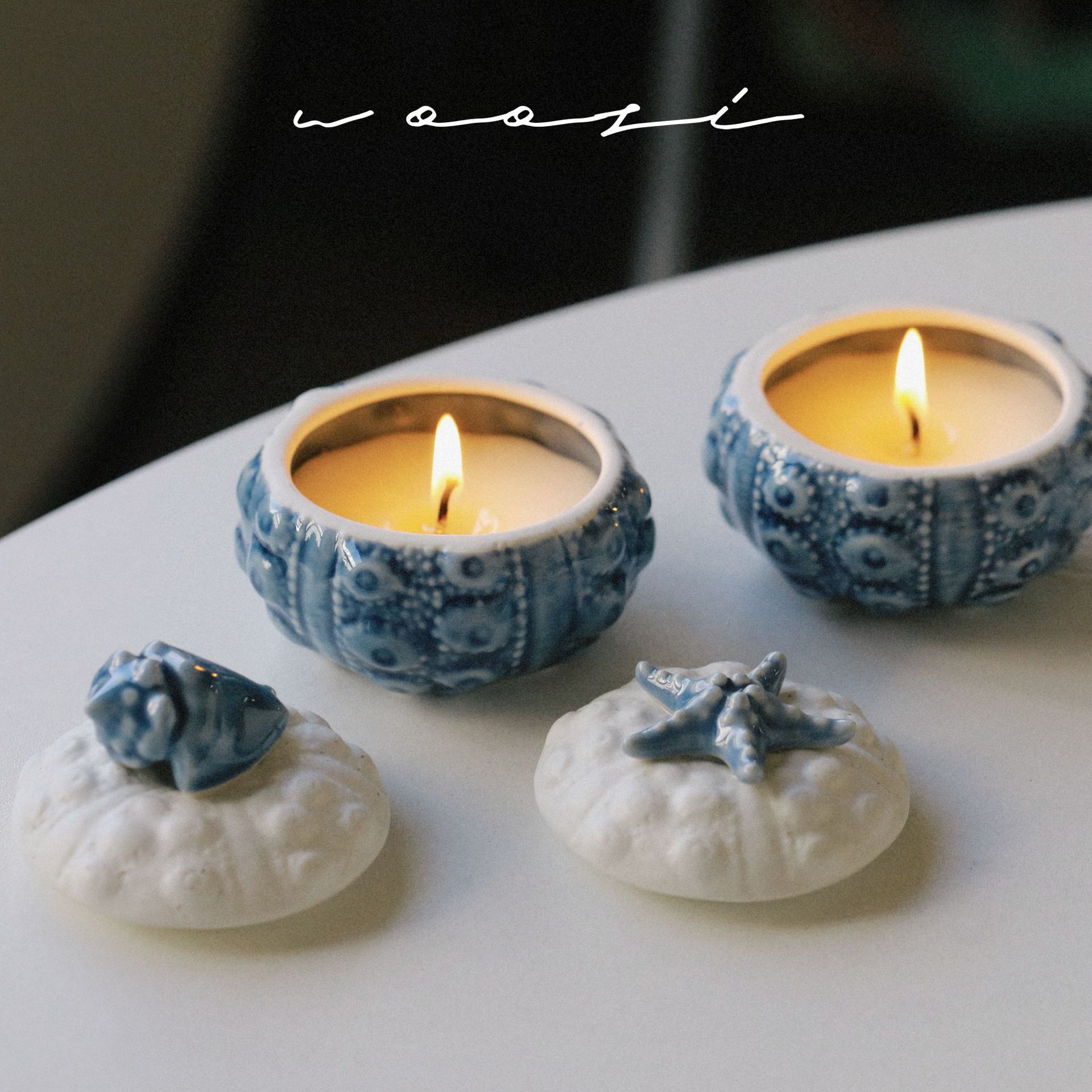 Vela aromática artesanal de cera de soja em forma de concha_voghion.com