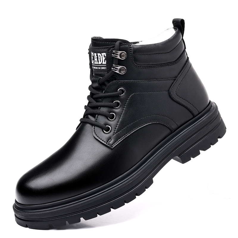 New Spring And Autumn High-top Shoes Men, Retro Workwear Large-toe Cotton Leather Boots, Thick-soled Anti-slip Snow_voghion.com