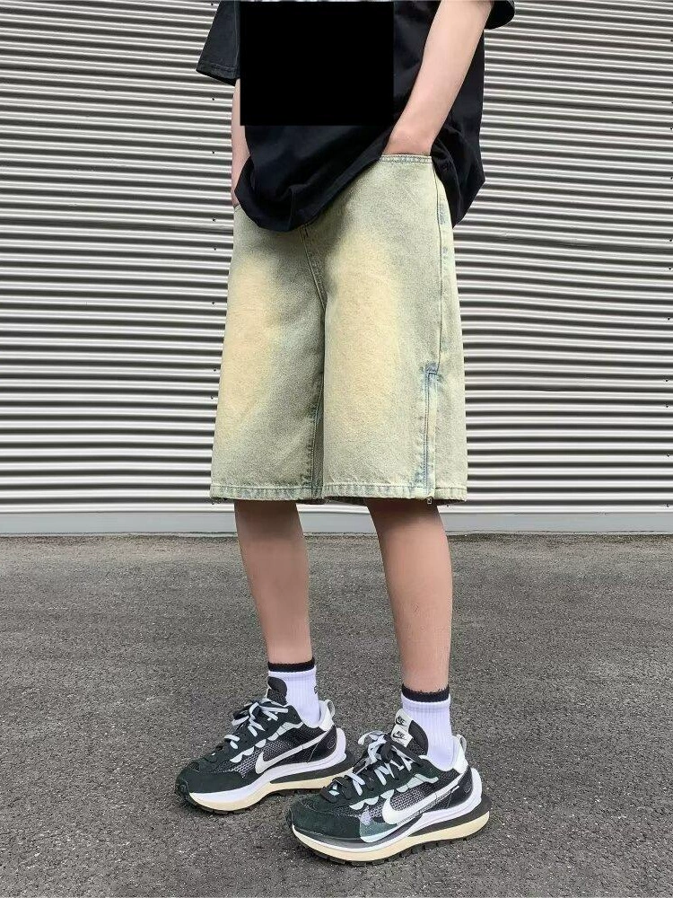 Denim Skort (Tide) with Side Zipper, Oversize Summer Thin Shorts, Yellow