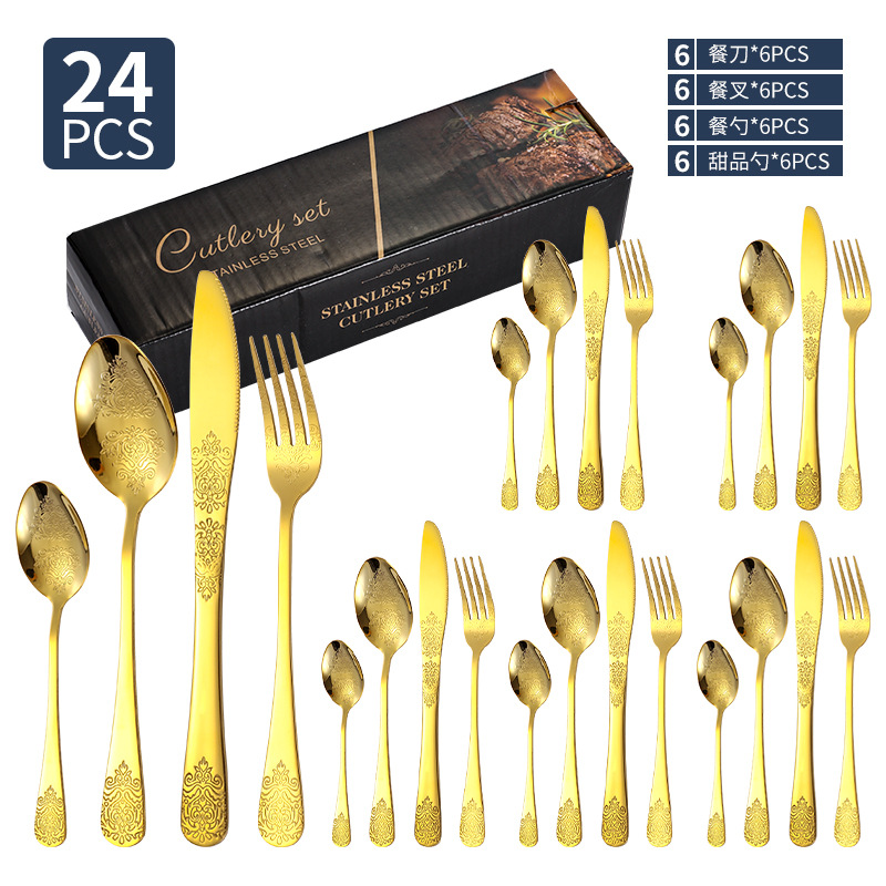 Amazon cubiertos de acero inoxidable cuchillo y tenedor cuchara set 24 piezas restaurante hotel cuchillo y tenedor cuchillo y tenedor cuchillo y tenedor de talla de comida occidental