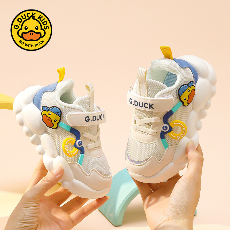 Pato amarillo zapatos para niñas primavera y otoño nuevos zapatos de deporte transpirables de malla para niños zapatos de malla para niños con suela suave