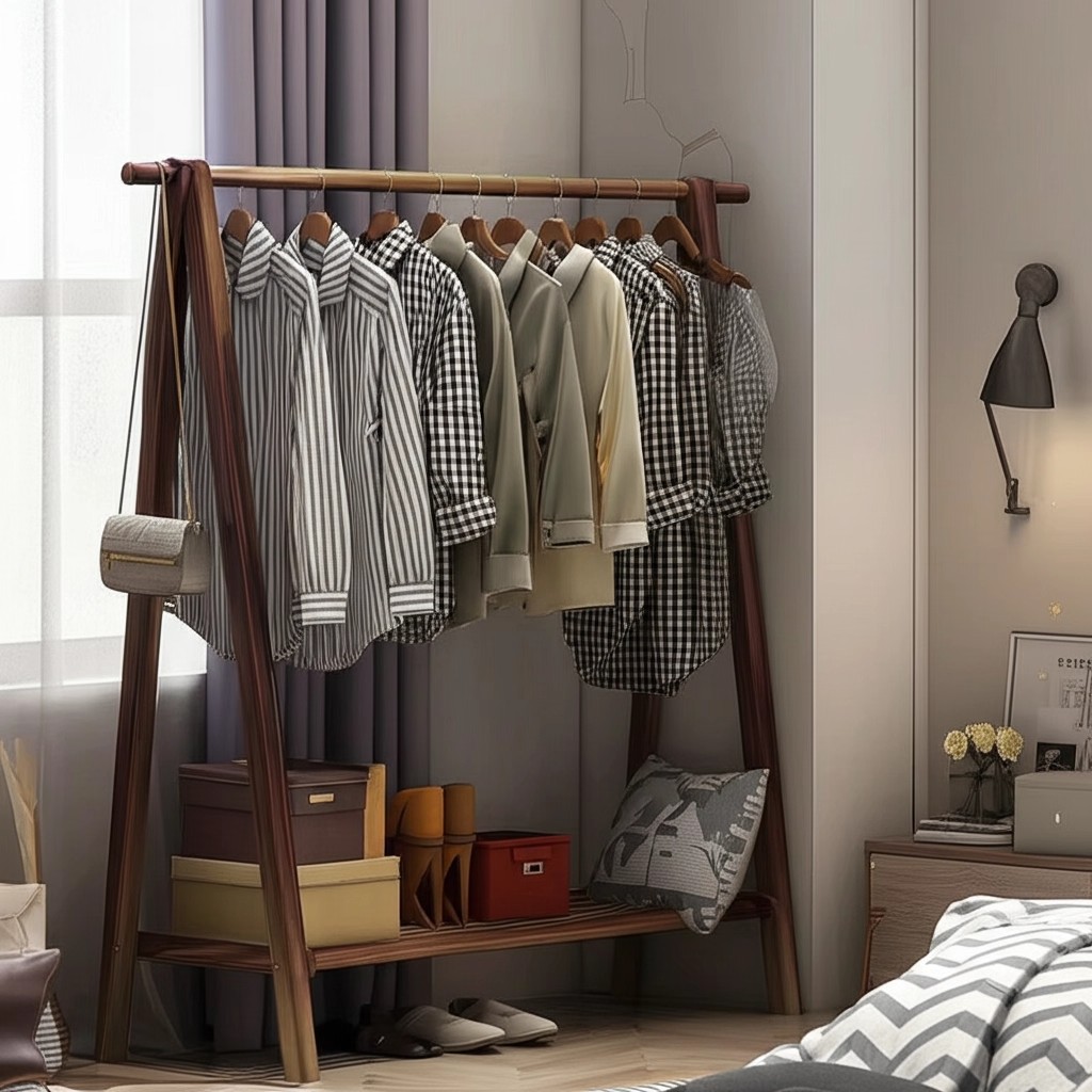 Percha de madera maciza percha de piso de dormitorio percha de ropa percha de ropa percha de sombrero percha de madera percha de ropa percha de piso
