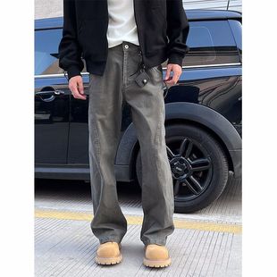 American-Style Curved Jeans for Men, Trendy Casual Versatile Wasteland Style High Street Loose Slimming Long Pants