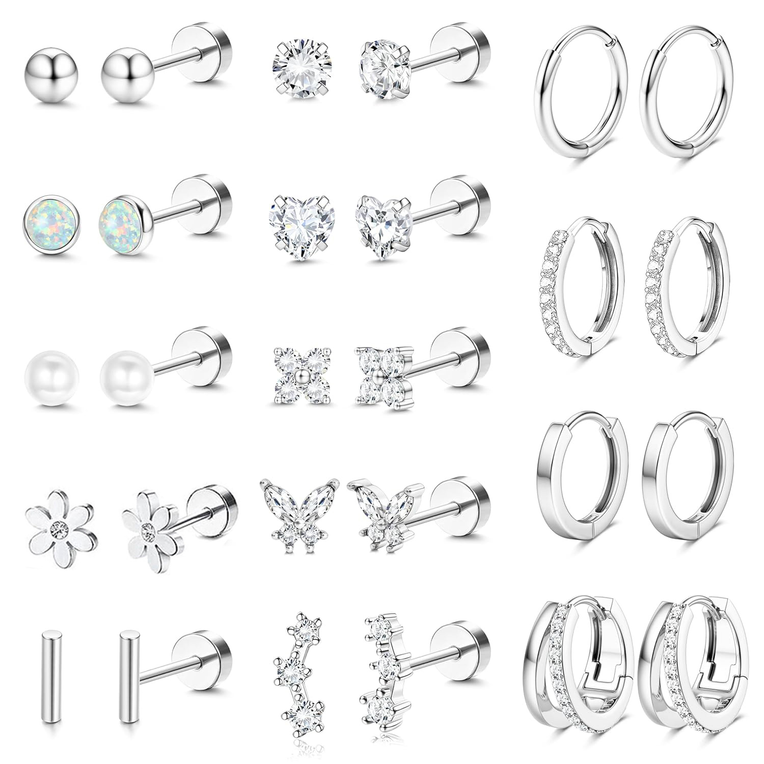 Ensemble de boucles d'oreilles clous et créoles en titane_voghion.com