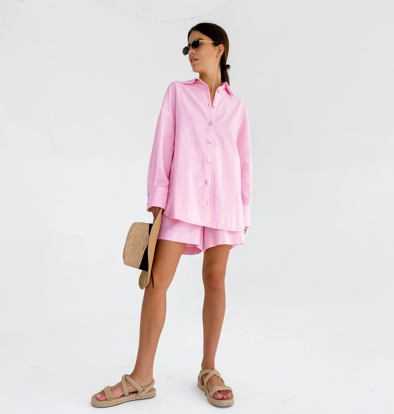 Shirt Collar Neckline Daily Women's Casual Solid Color Cotton Shorts Co-ord Set Shorts Sets