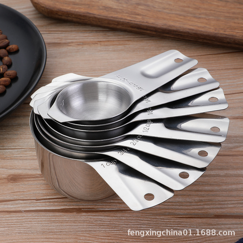 亚马逊跨境热卖烘焙工具带刻度不锈钢量勺量匙咖啡勺量勺量杯套装