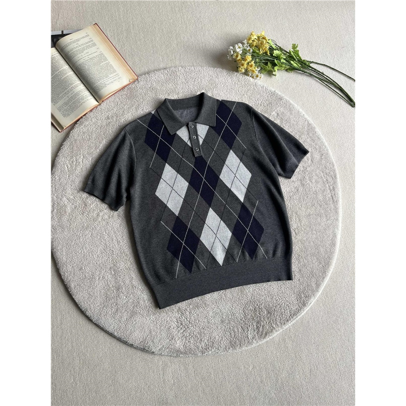Camisas de polo de manga corta con solapa de hombre con solapa de diamantes de verano T-shirt fábrica transfronteriza al por mayor