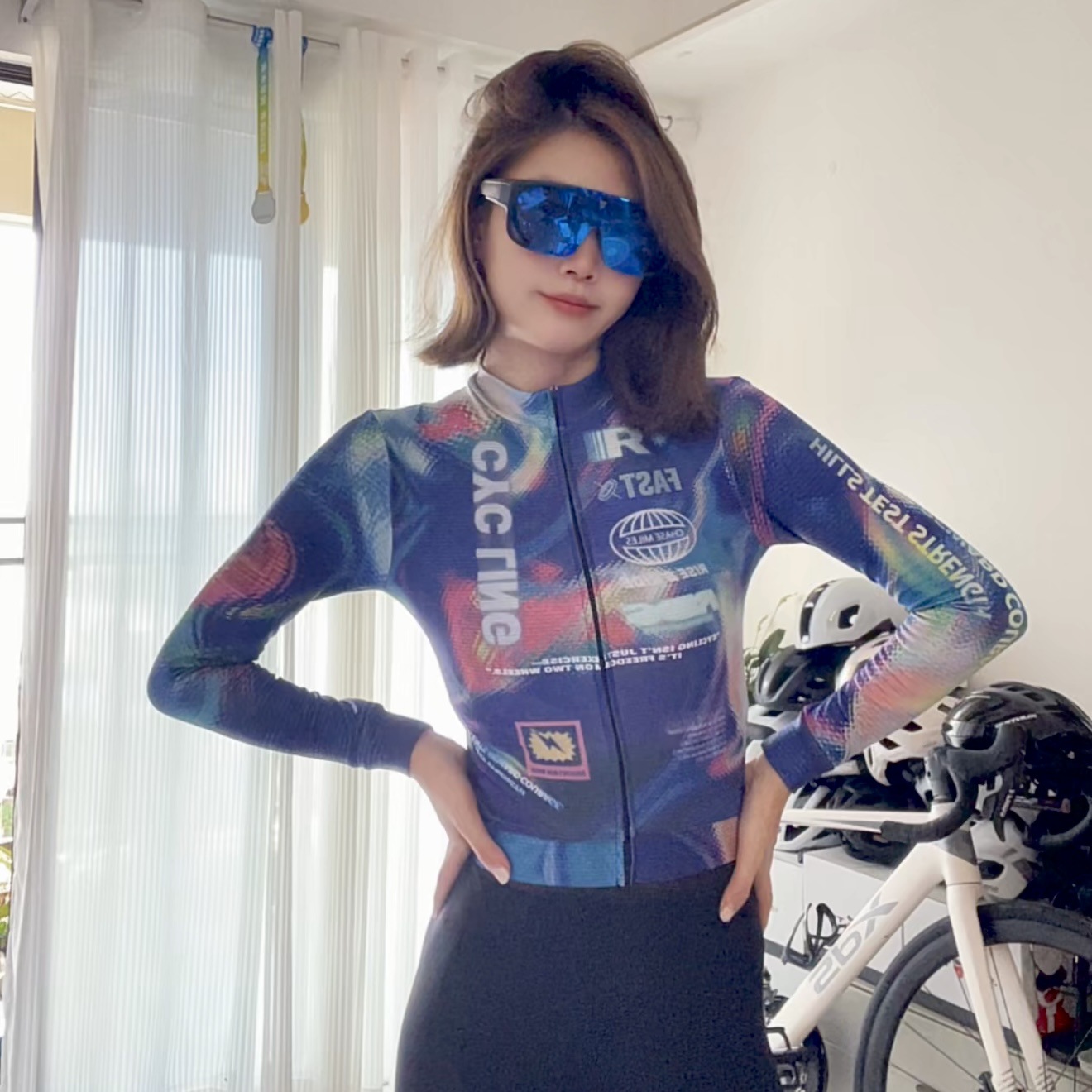 Streamer Webbing Cycling Clothing Thin and Fleece Long-Sleeved Cycling Clothing New