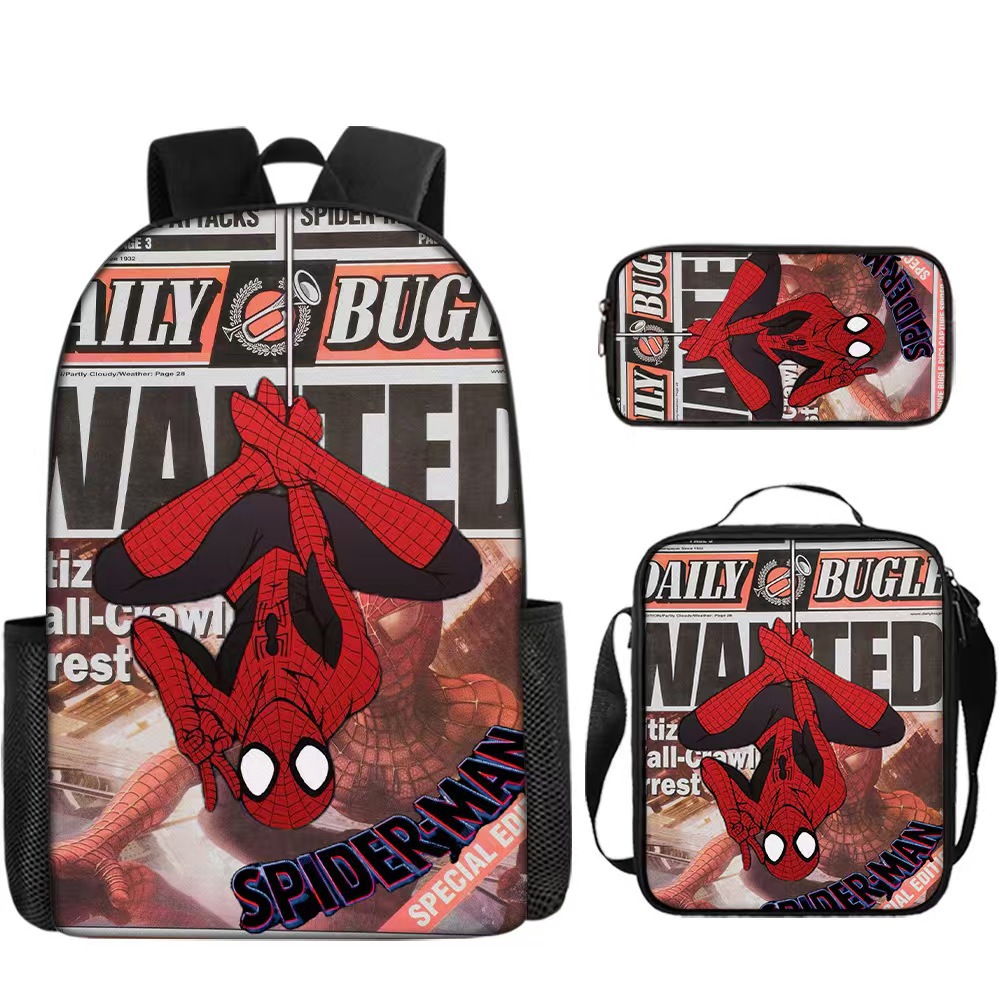 Spider-Man transfronterizo de tres piezas bolsas de bolsas de lápiz de estudiantes de dibujos animados bolsas de picnic de gran capacidad mochila escolar transpirable conveniente