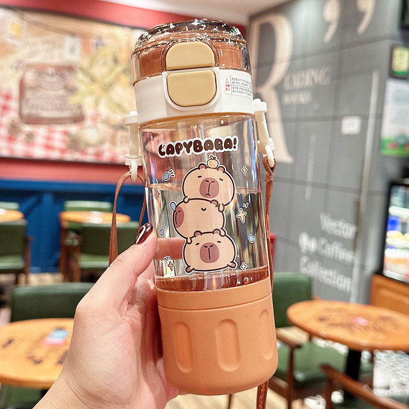 카피바라 어린이 초등학생 빨대 물병 어깨끈 트라이탄 물통 580ml