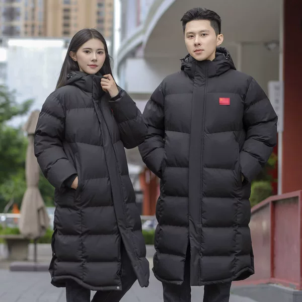 National flag-themed long cotton coat, over-the-knee length, hooded, thickened, down-filled, winter training wear, sports training, winter training coat, in stock