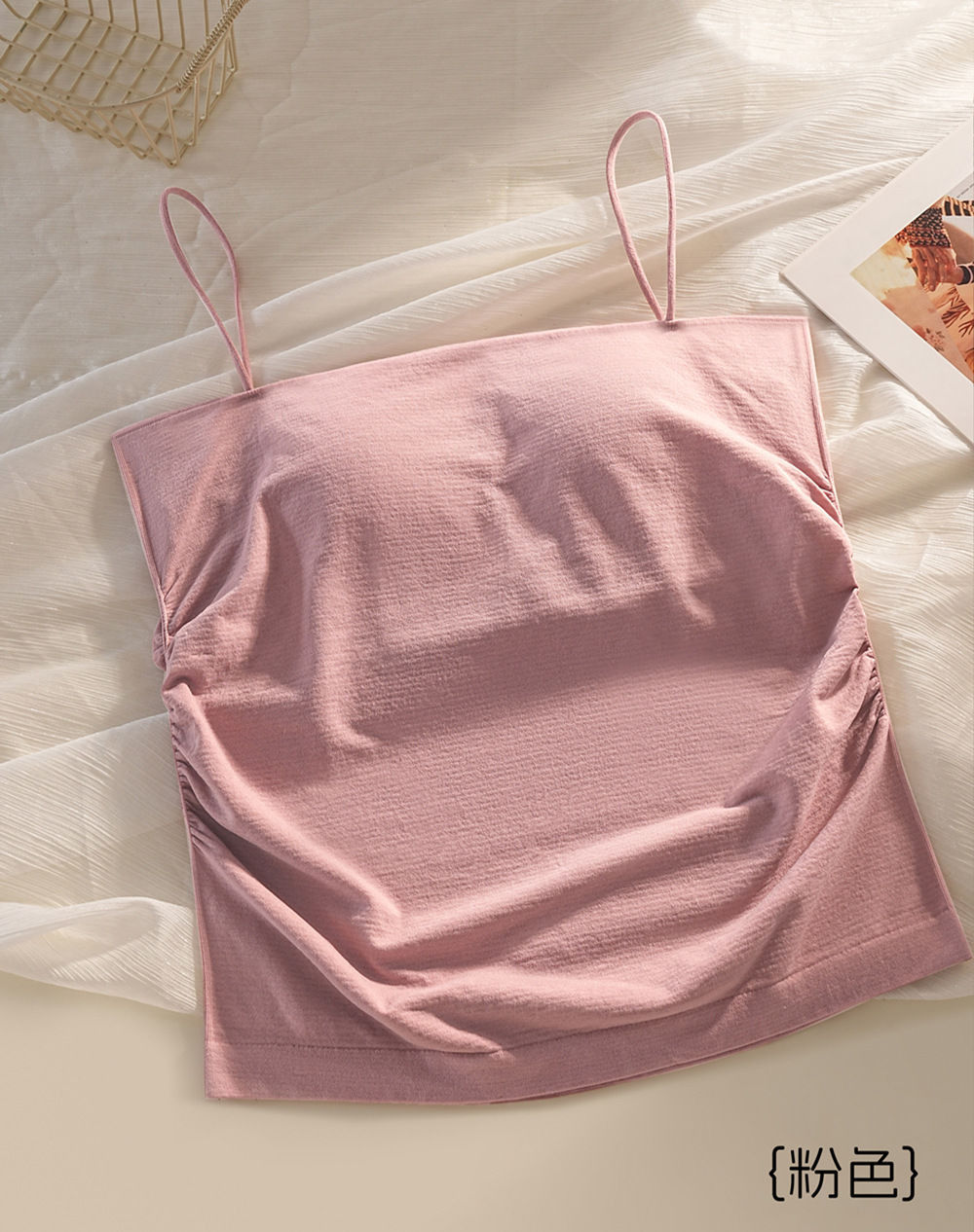 Camisola de espalda de belleza de verano, taza fija de una pieza para mujer