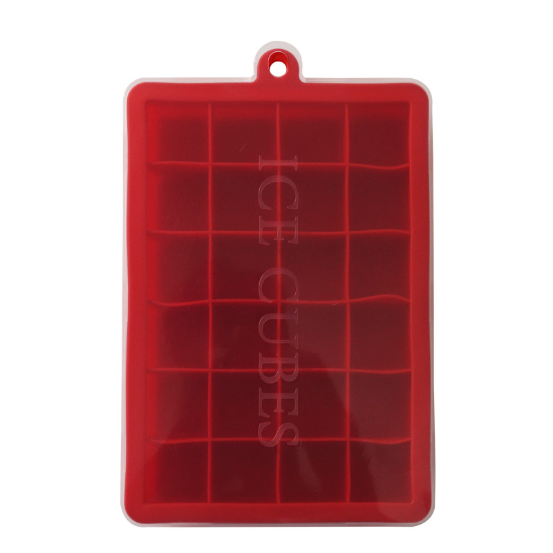 Cubo de hielo de silicona 24 rejilla cuadrado molde de cubo de hielo con tapa fabricante de hielo del hogar molde de cubo de hielo en stock al por mayor